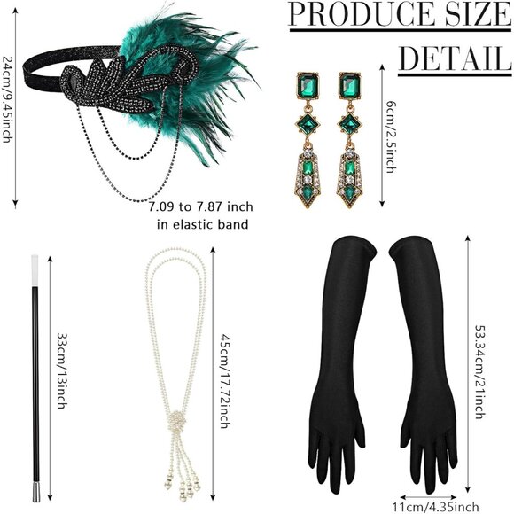 1920s Flapper Accessories Set Women's Costume Vintage Sequined Dress Feather Boa - Picture 3 of 6